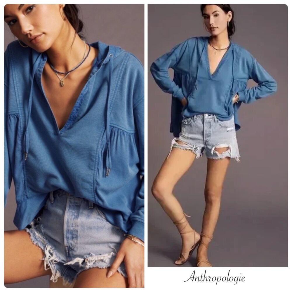 Anthropologie Daily Practice Size XS Sapphire Blue Pullover Hoodie NWT